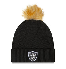 Las Vegas Raiders New Era Women's Snowy Cuffed Knit Hat with Pom Black