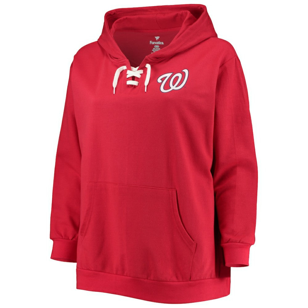 Washington Nationals Women's Plus Size Lace-Up V-Neck Pullover Hoodie - Red - MLB Lifestyle