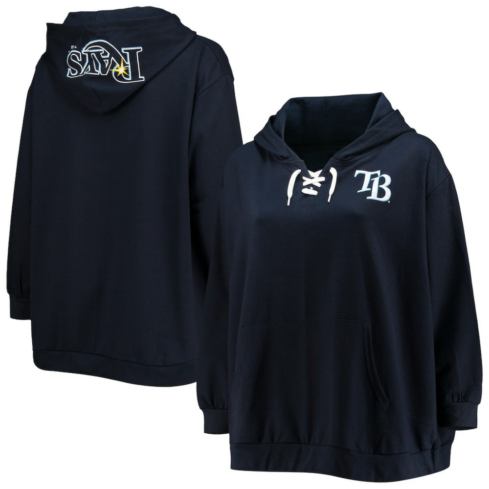 Tampa Bay Rays Women's Plus Size Lace-Up V-Neck Pullover Hoodie - Navy - MLB Lifestyle