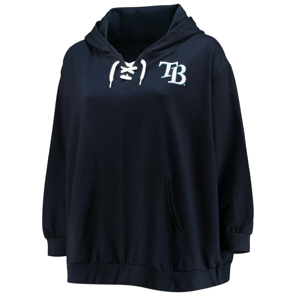 Tampa Bay Rays Women's Plus Size Lace-Up V-Neck Pullover Hoodie - Navy - MLB Lifestyle