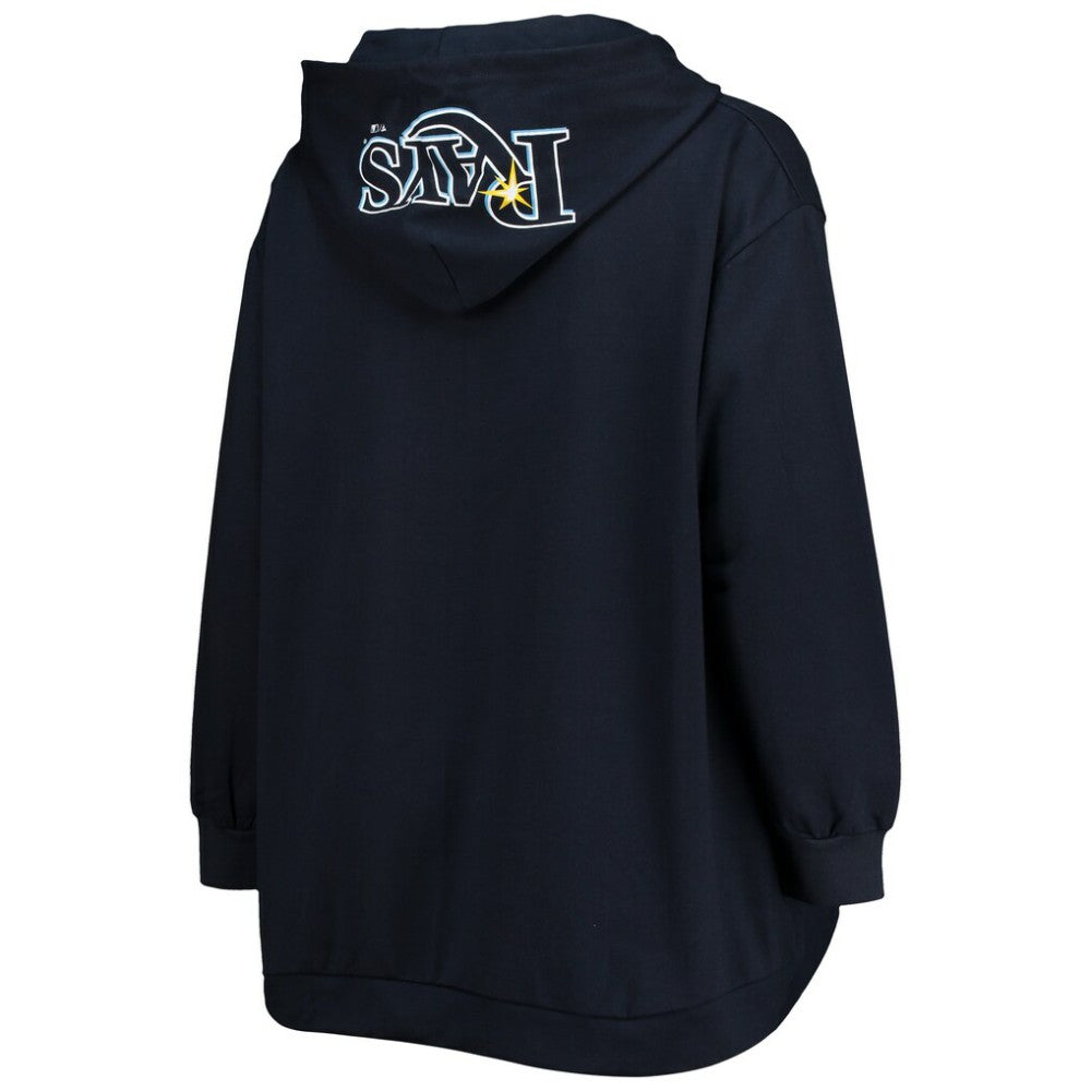 Tampa Bay Rays Women's Plus Size Lace-Up V-Neck Pullover Hoodie - Navy - MLB Lifestyle