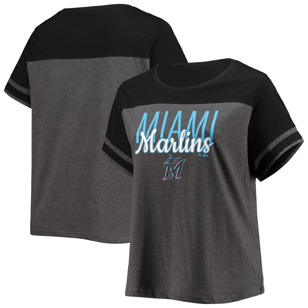 Miami Marlins Women's Plus Size Colorblock T-Shirt - Heathered Charcoal/Black - MLB Online