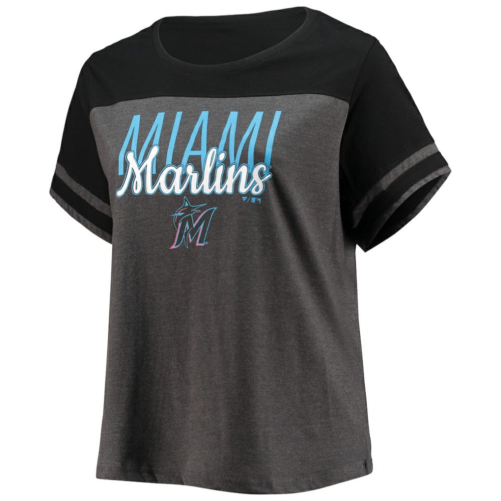 Miami Marlins Women's Plus Size Colorblock T-Shirt - Heathered Charcoal/Black - MLB Online