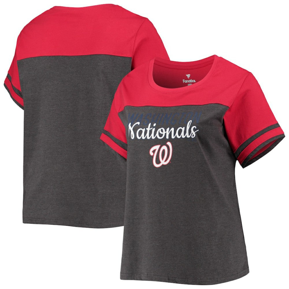 Washington Nationals Women's Plus Size Colorblock T-Shirt - Heathered Charcoal/Red - MLB Online