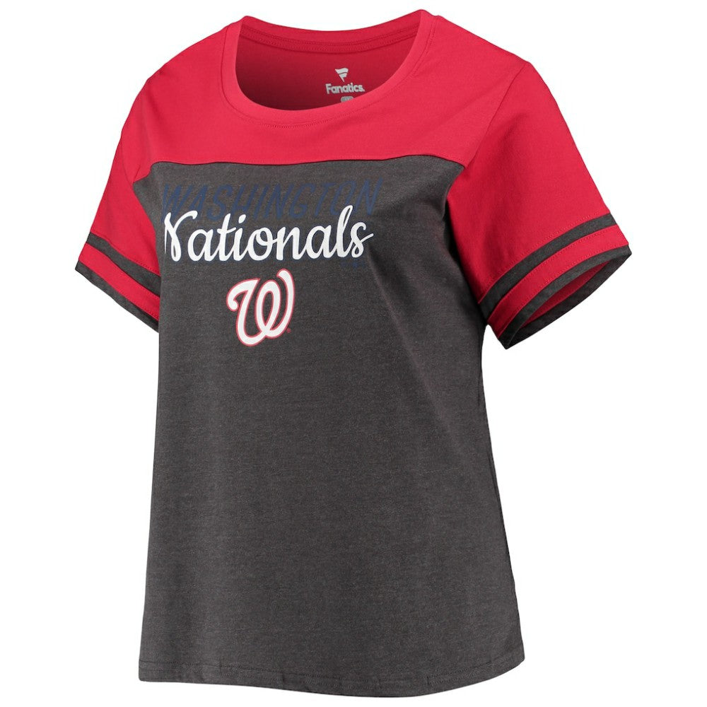 Washington Nationals Women's Plus Size Colorblock T-Shirt - Heathered Charcoal/Red - MLB Online