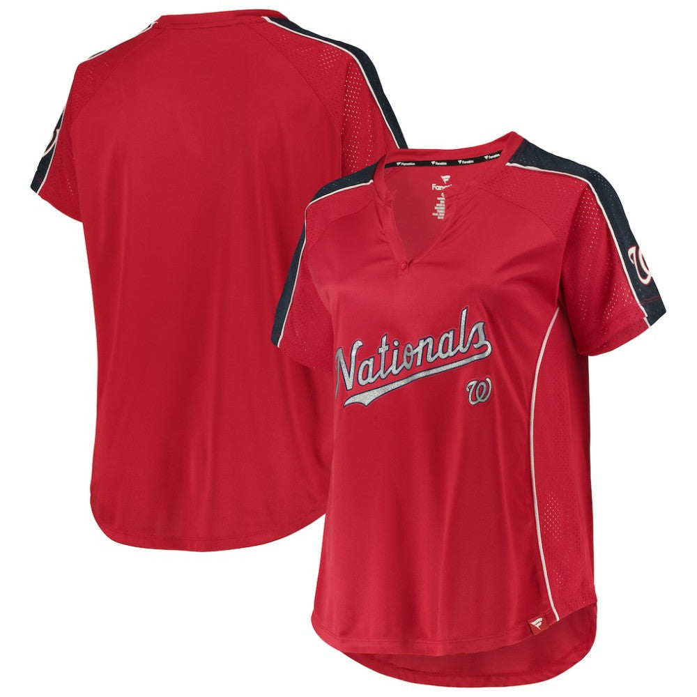 Washington Nationals Women's Plus Size Diva Notch Neck Raglan T-Shirt - Red - MLB Lifestyle
