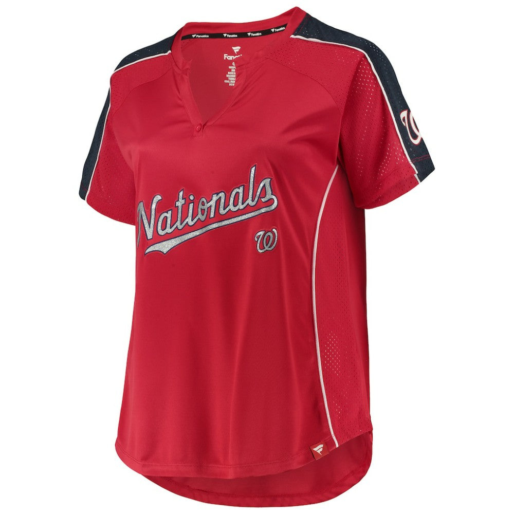 Washington Nationals Women's Plus Size Diva Notch Neck Raglan T-Shirt - Red - MLB Lifestyle