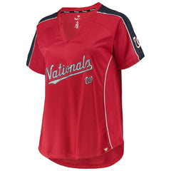 Washington Nationals Women's Plus Size Diva Notch Neck Raglan T-Shirt - Red - MLB Lifestyle