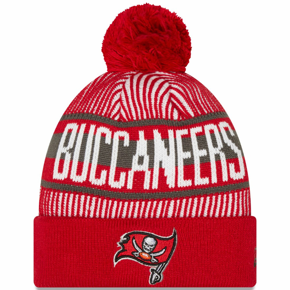 Tampa Bay Buccaneers New Era Striped Cuffed Knit Hat with Pom Red