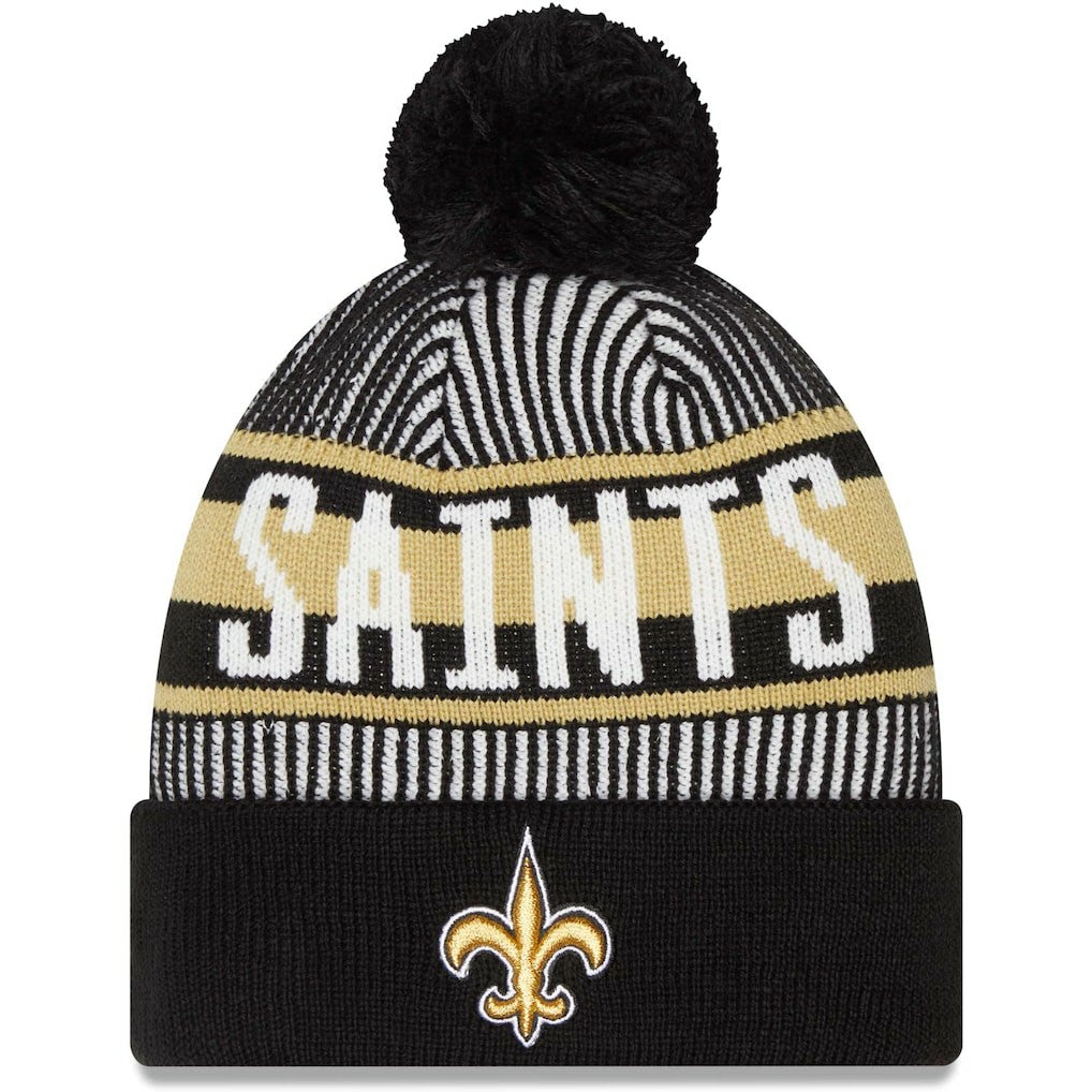 New Orleans Saints New Era Striped Cuffed Knit Hat with Pom Black