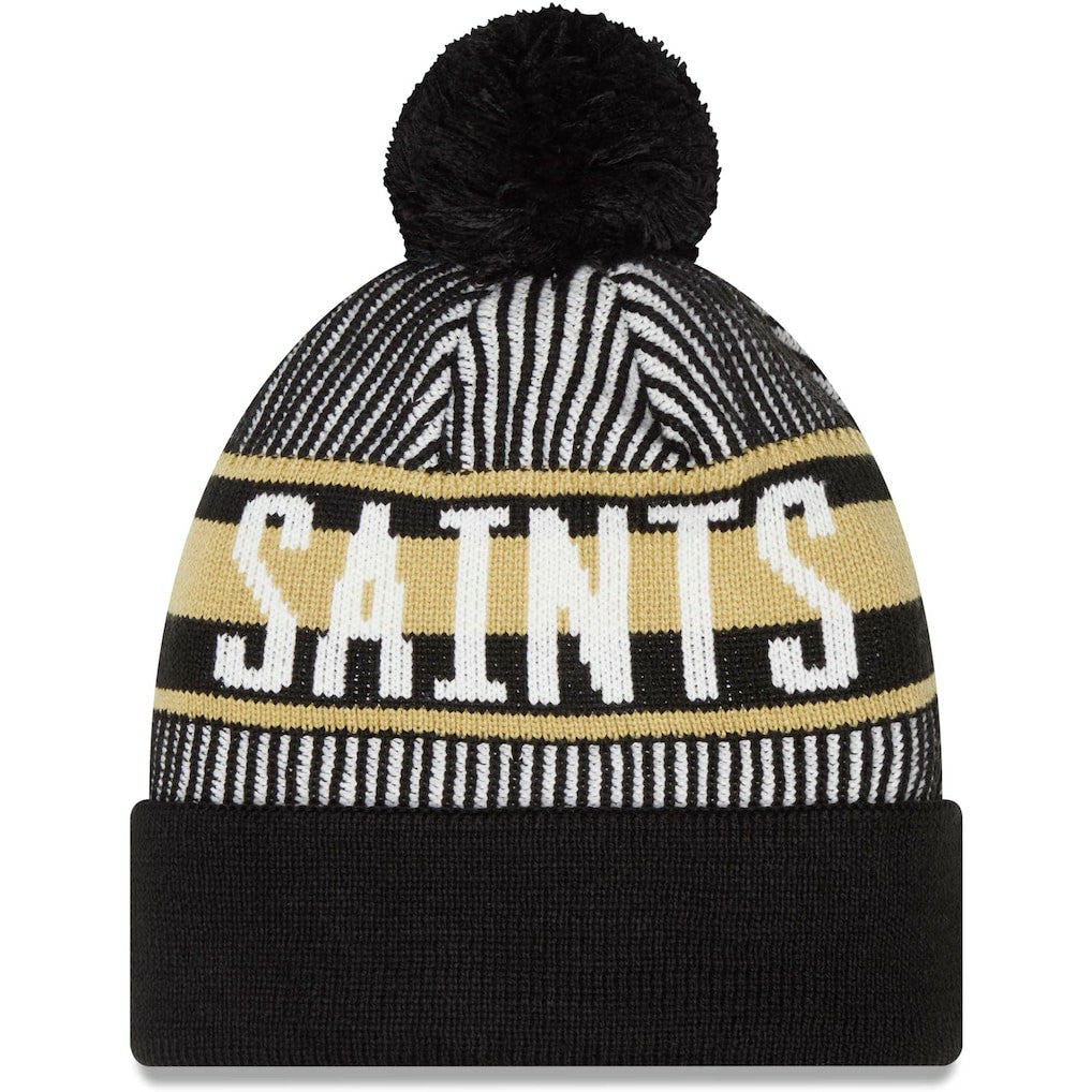 New Orleans Saints New Era Striped Cuffed Knit Hat with Pom Black