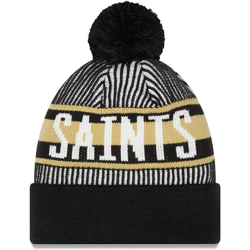 New Orleans Saints New Era Striped Cuffed Knit Hat with Pom Black