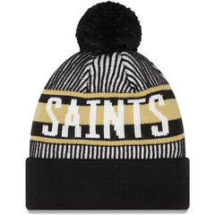 New Orleans Saints New Era Striped Cuffed Knit Hat with Pom Black