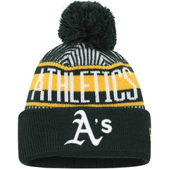 Athletics New Era Youth Striped Cuffed Knit Hat with Pom - Green - New Era Discount