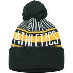 Athletics New Era Youth Striped Cuffed Knit Hat with Pom - Green - New Era Discount