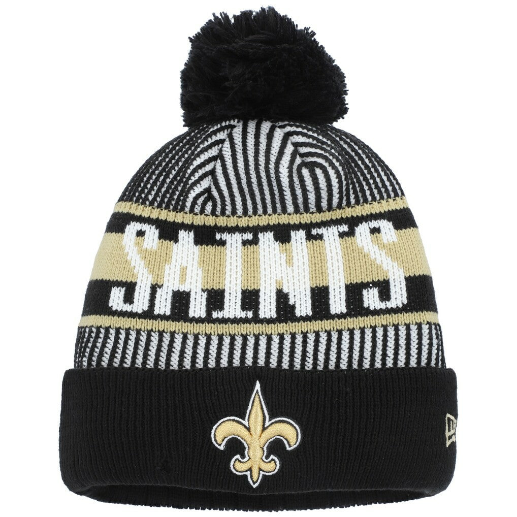 New Orleans Saints New Era Youth Striped Cuffed Knit Hat with Pom Black