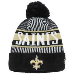 New Orleans Saints New Era Youth Striped Cuffed Knit Hat with Pom Black