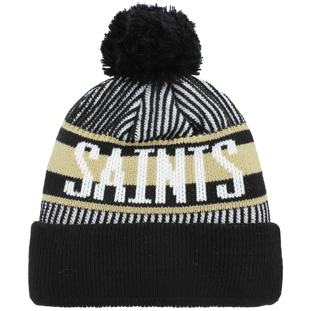 New Orleans Saints New Era Youth Striped Cuffed Knit Hat with Pom Black