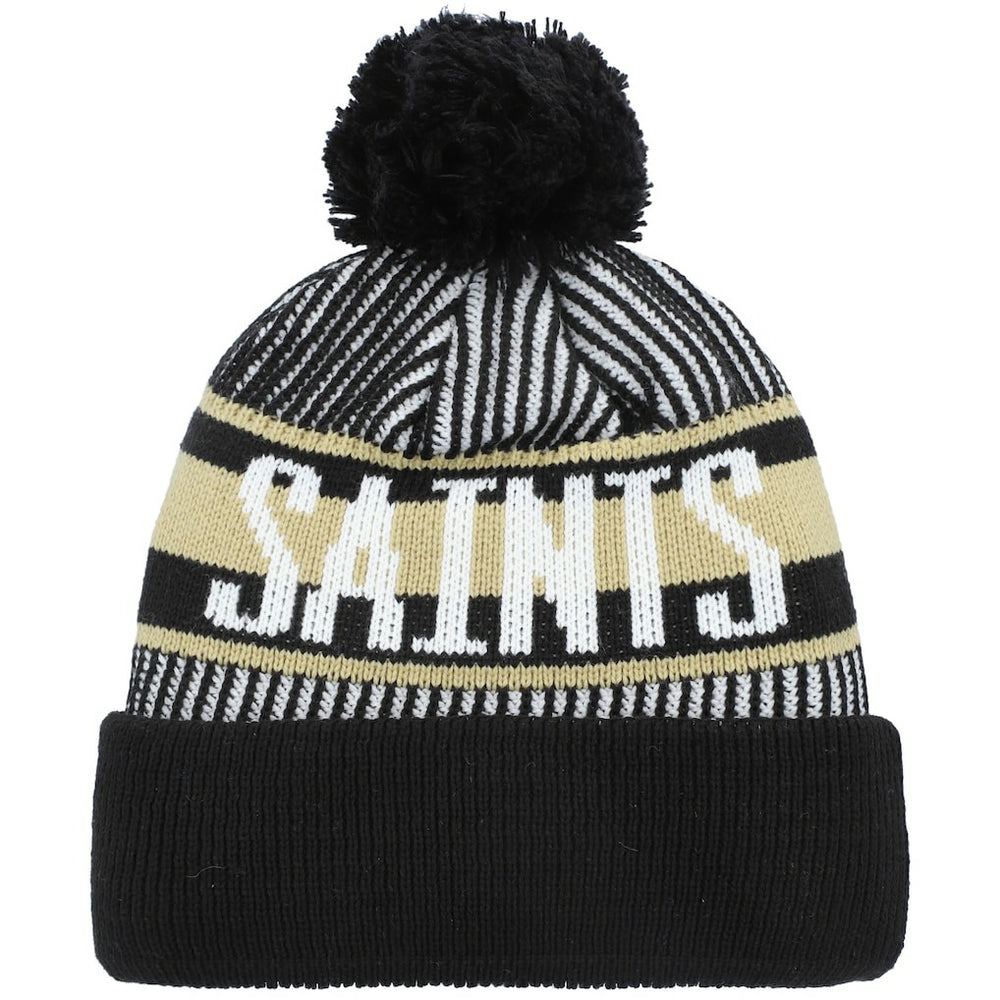 New Orleans Saints New Era Youth Striped Cuffed Knit Hat with Pom Black