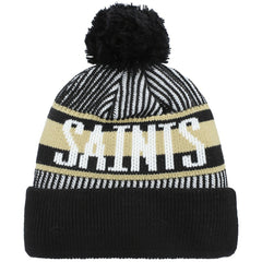 New Orleans Saints New Era Youth Striped Cuffed Knit Hat with Pom Black
