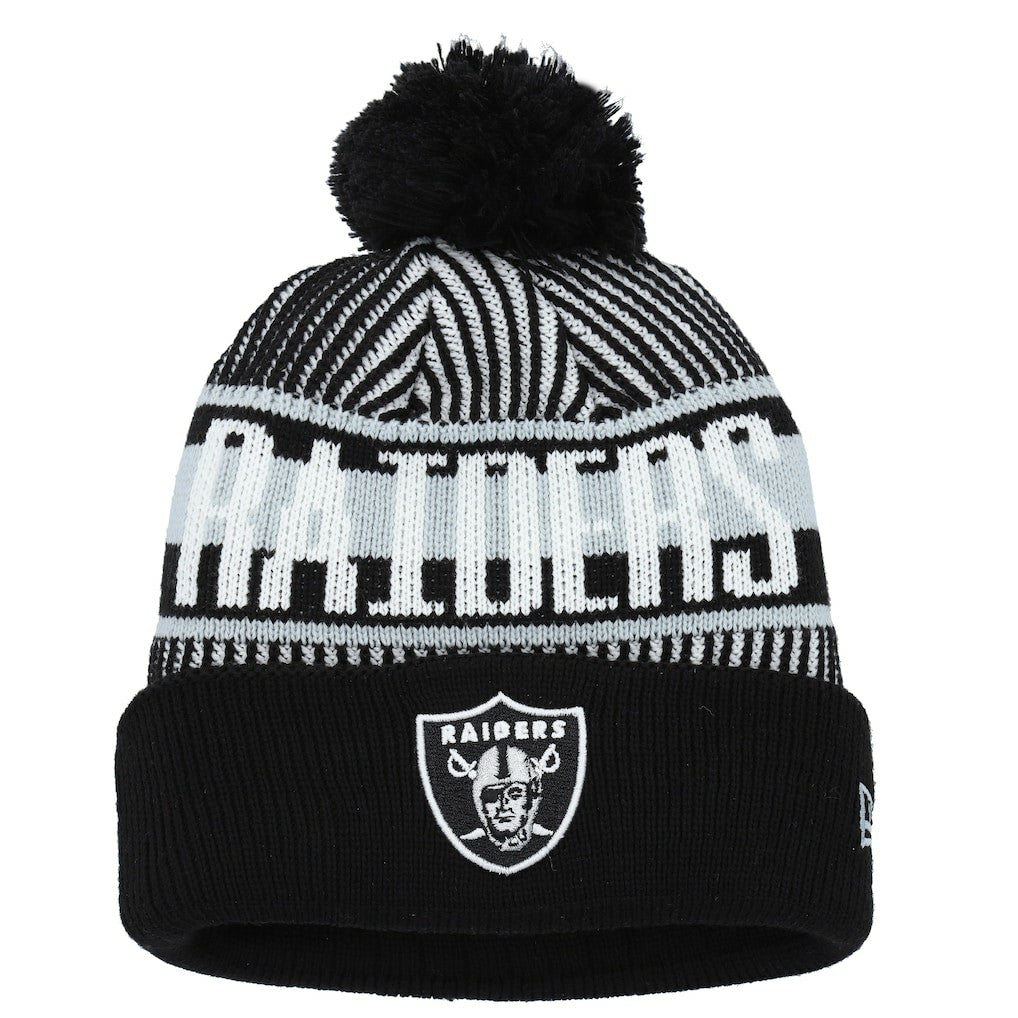Las Vegas Raiders New Era Youth Striped Cuffed Knit Hat with Pom Black