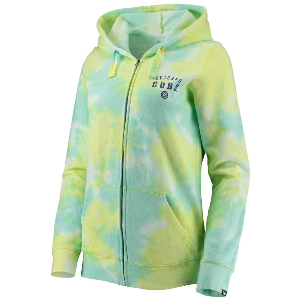Chicago Cubs New Era Women's Tie-Dye Full-Zip Hoodie - White - New Era Sale