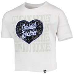 Colorado Rockies New Era Girls Youth Flip Sequin Heart Crop Top - White - New Era Discount
