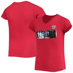 Washington Nationals New Era Girls Youth Flip Sequin Team T-Shirt - Red - New Era on Sale