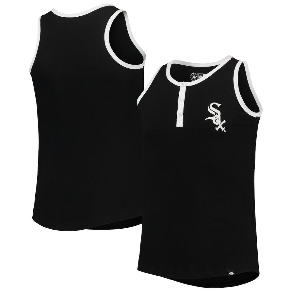 Chicago White Sox New Era Girls Youth Henley Tank Top - Black - New Era Discount