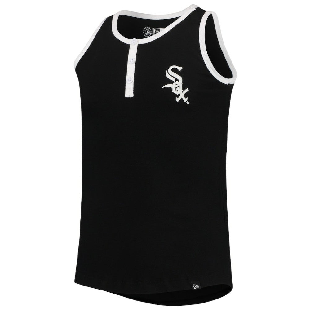 Chicago White Sox New Era Girls Youth Henley Tank Top - Black - New Era Discount