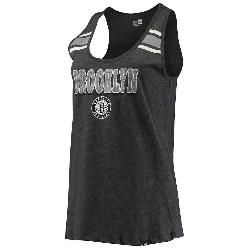 Brooklyn Nets Women's Scoop-Neck Racerback Tank Top Heathered Black | New Era for sale