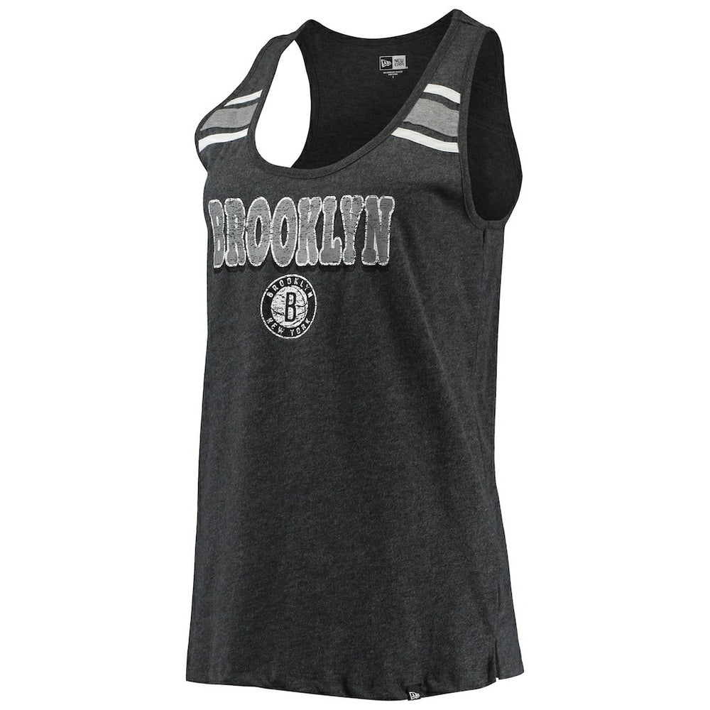 Brooklyn Nets Women's Scoop-Neck Racerback Tank Top Heathered Black | New Era for sale
