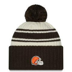 Cleveland Browns New Era 2022 Sideline Sport Cuffed Pom Knit Hat Cream/Brown
