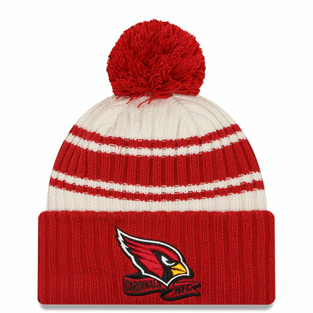 Arizona Cardinals New Era 2022 Sideline Sport Cuffed Pom Knit Hat Cream/Cardinal