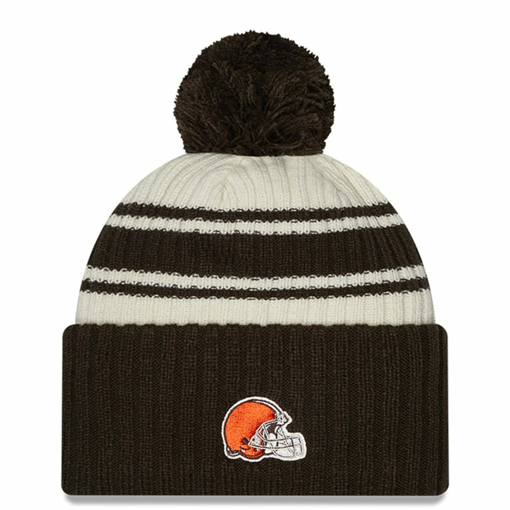 Cleveland Browns New Era Youth 2022 Sideline Sport Cuffed Pom Knit Hat Cream/Brown