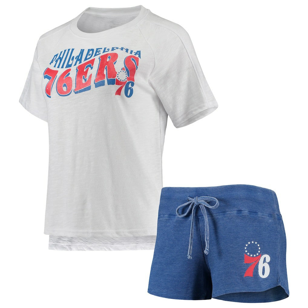 Philadelphia 76ers Concepts Sport Women's Resurgence Slub Burnout Raglan Top & Shorts Sleep Set Royal/White