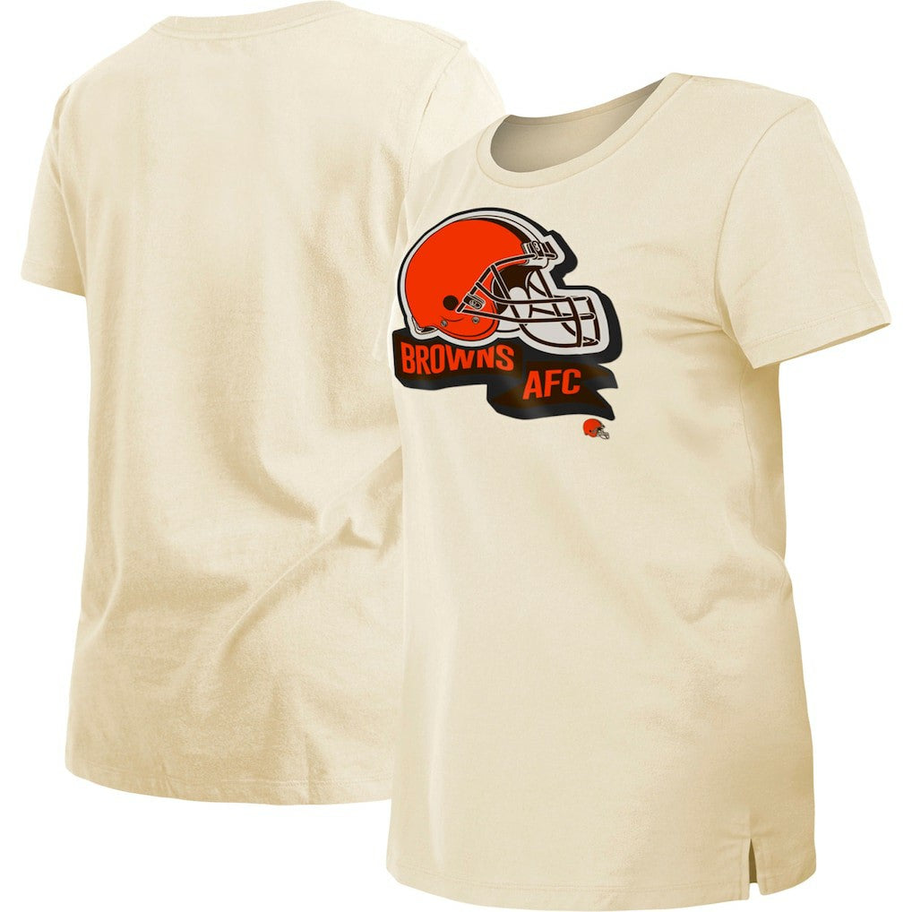 Cleveland Browns New Era Women's Chrome Sideline T-Shirt Cream