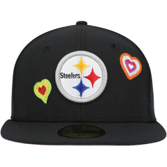 Pittsburgh Steelers New Era Chain Stitch Heart 59FIFTY Fitted Hat Black