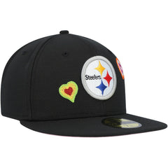 Pittsburgh Steelers New Era Chain Stitch Heart 59FIFTY Fitted Hat Black