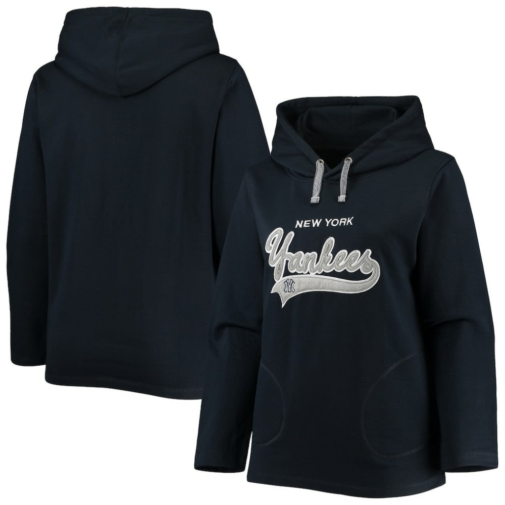 New York Yankees Soft as a Grape Women's Plus Size Side Split Pullover Hoodie - Navy - MLB on Sale