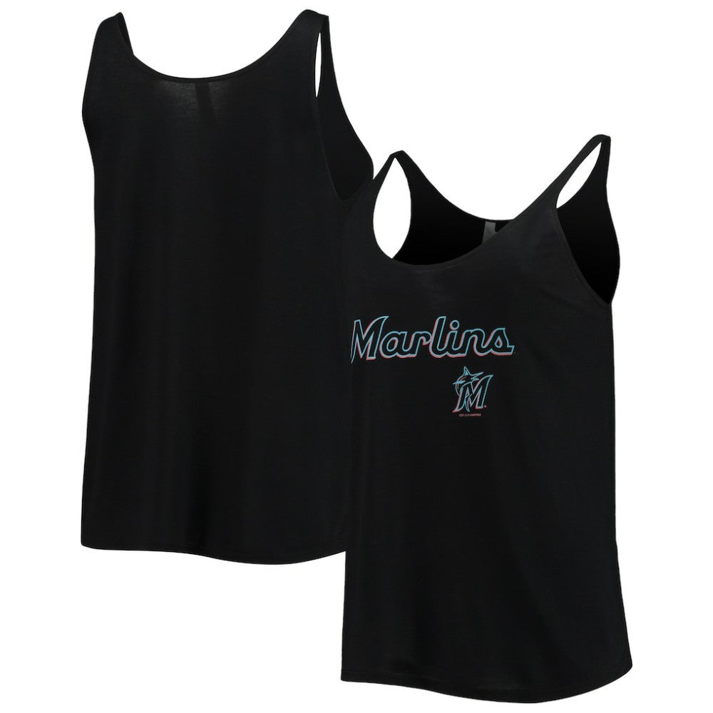 Miami Marlins Soft as a Grape Women's Slouchy Tank Top - Black - MLB on Sale