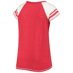 Washington Nationals Soft as a Grape Women's Curvy Color Block Tri-Blend Raglan V-Neck T-Shirt - Red - MLB Lifestyle