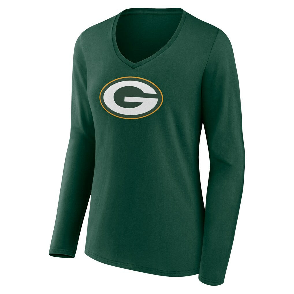 Green Bay Packers Women's Primary Team Logo Long Sleeve V-Neck T-Shirt Green