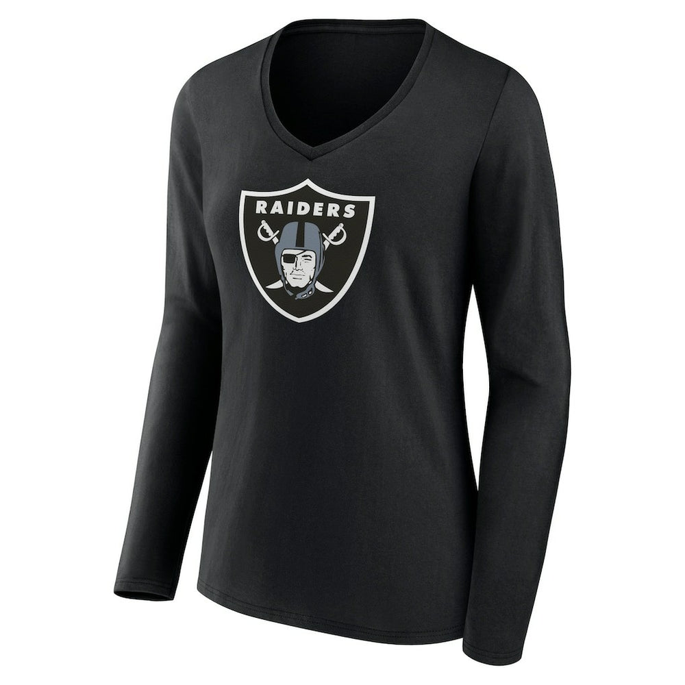 Las Vegas Raiders Women's Primary Team Logo Long Sleeve V-Neck T-Shirt Black