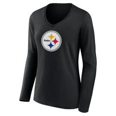Pittsburgh Steelers Women's Primary Team Logo Long Sleeve V-Neck T-Shirt Black