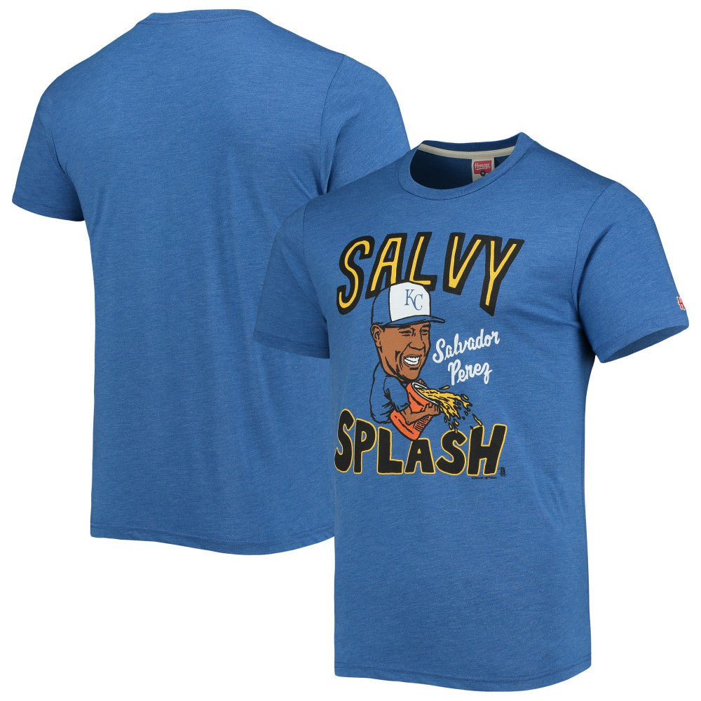 Salvador Perez Kansas City Royals Homage Caricature Tri-Blend T-Shirt - Royal - MLB on Sale