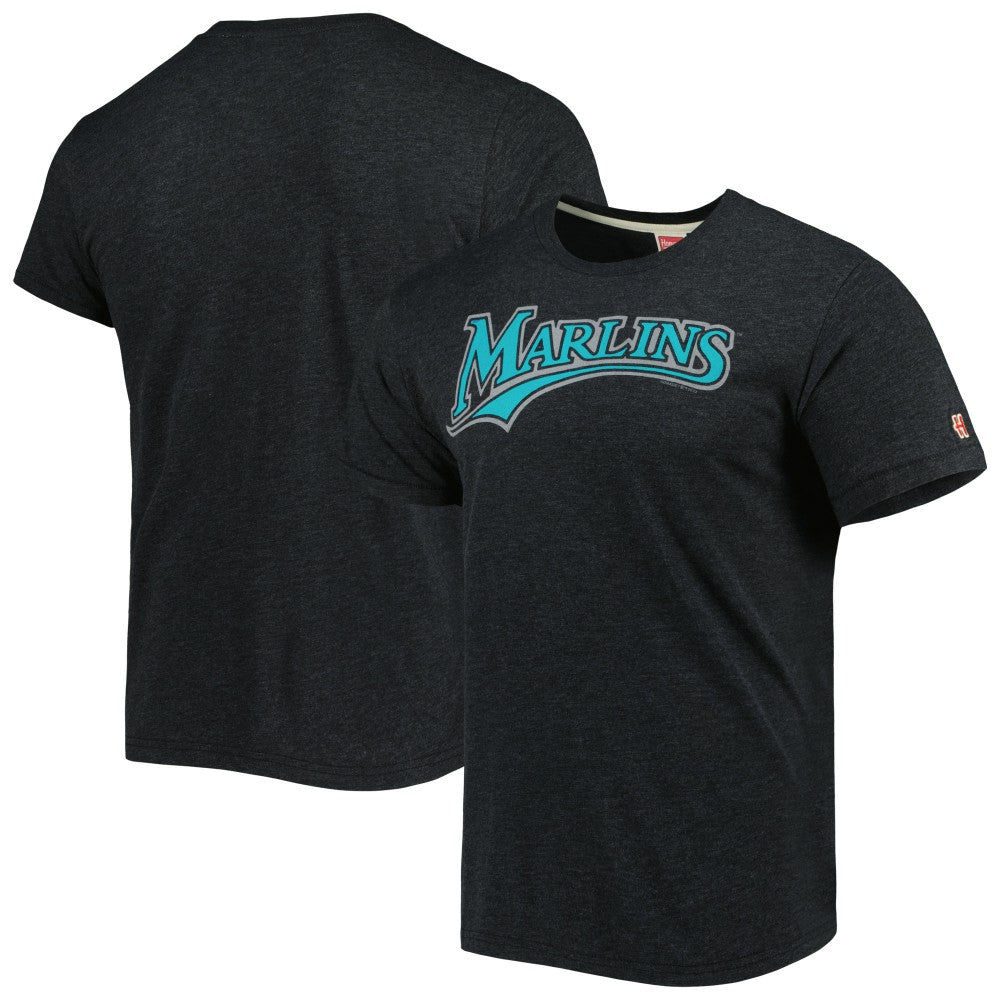 Miami Marlins Homage Hand-Drawn Logo Tri-Blend T-Shirt - Charcoal - MLB on Sale