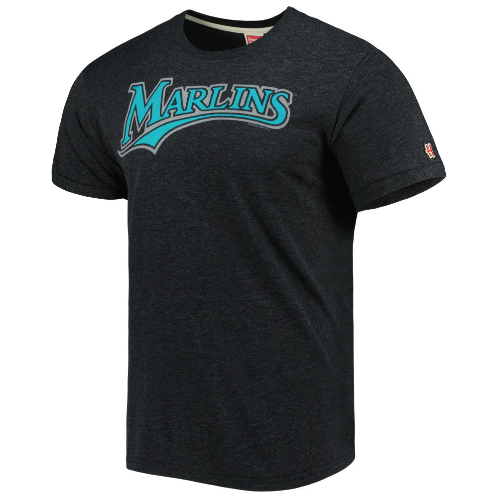 Miami Marlins Homage Hand-Drawn Logo Tri-Blend T-Shirt - Charcoal - MLB on Sale