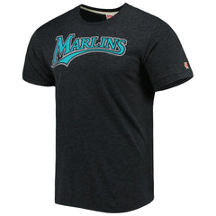 Miami Marlins Homage Hand-Drawn Logo Tri-Blend T-Shirt - Charcoal - MLB on Sale