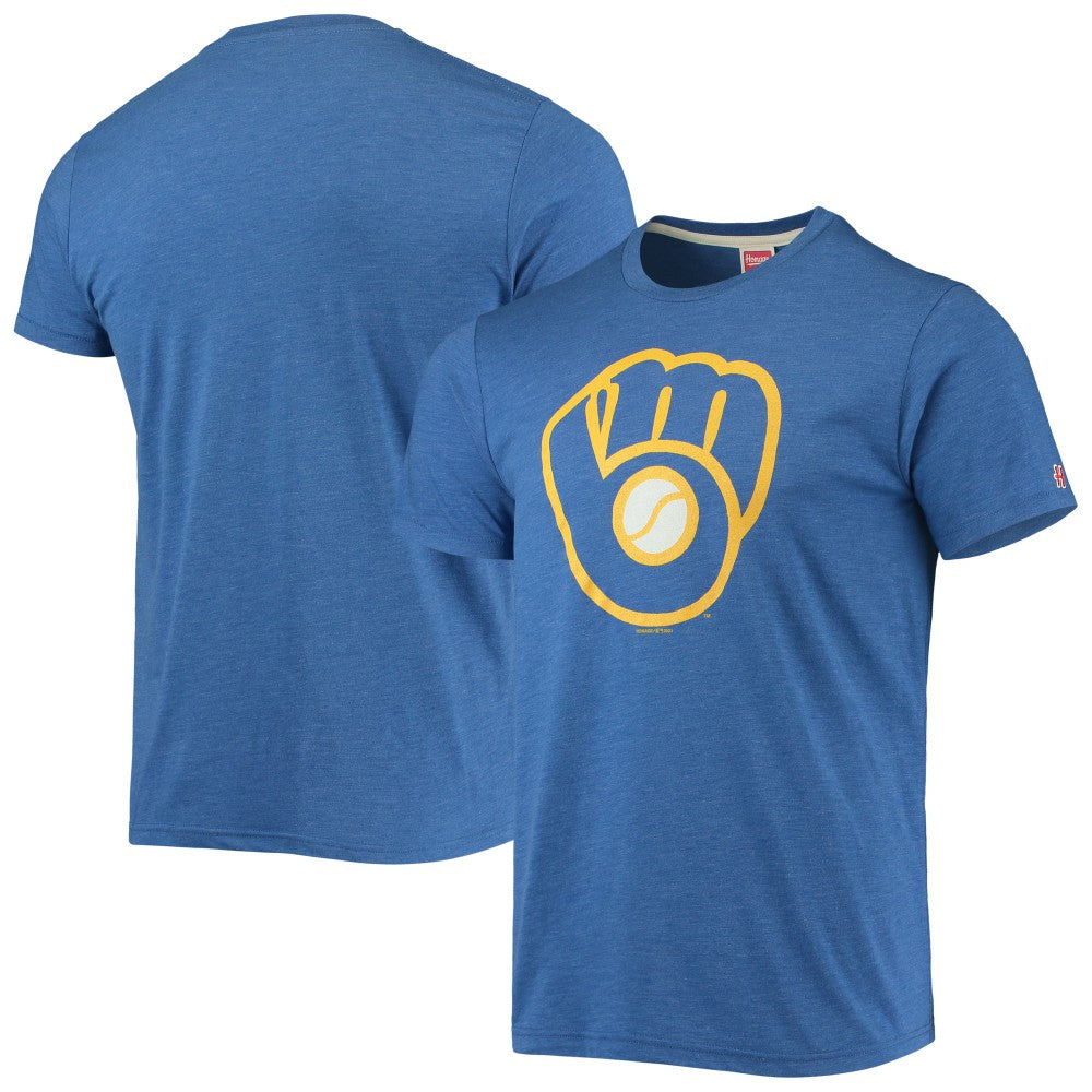Milwaukee Brewers Homage Hand-Drawn Logo Tri-Blend T-Shirt - Royal - MLB Sale